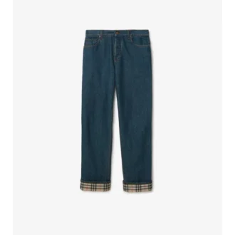 Straight Check Turn-Up Jeans