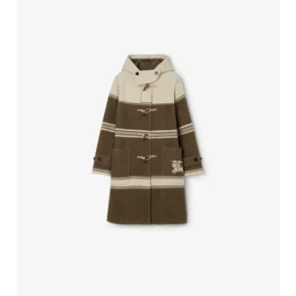 Striped Wool Cotton Blend Duffle Coat