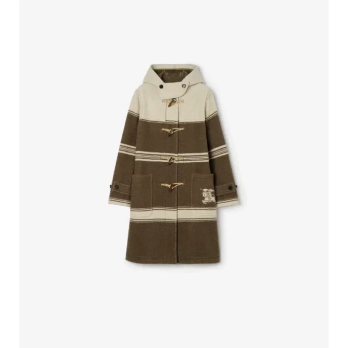 Striped Wool Cotton Blend Duffle Coat