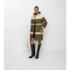 Striped Wool Cotton Blend Duffle Coat