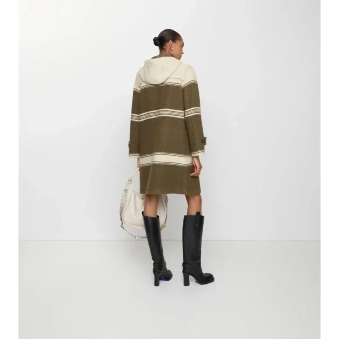 Striped Wool Cotton Blend Duffle Coat