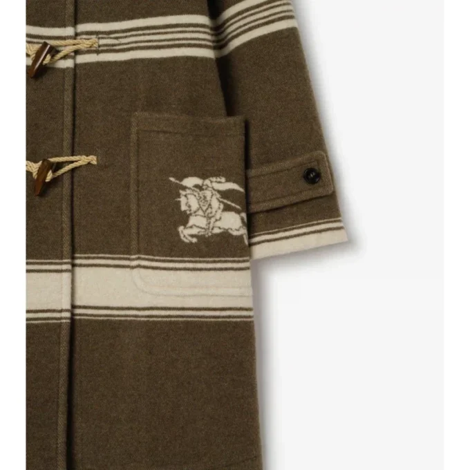 Striped Wool Cotton Blend Duffle Coat