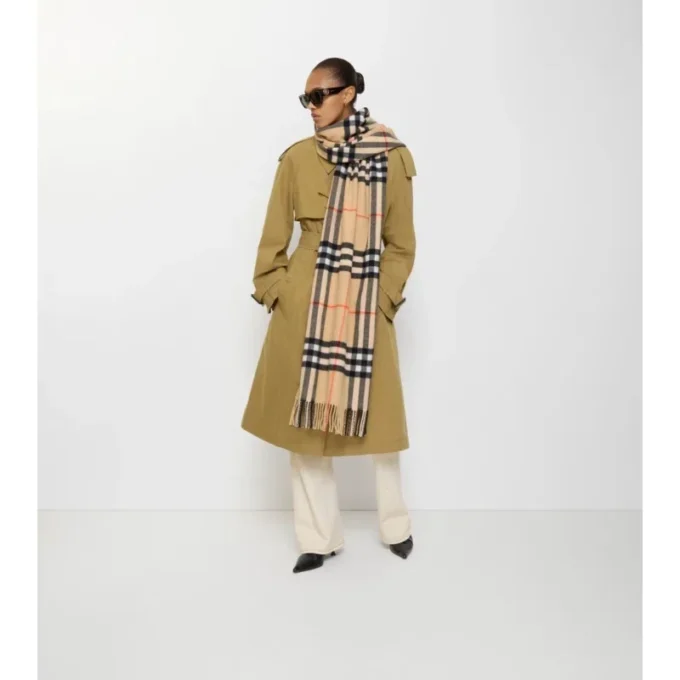 Wide Check Cashmere Scarf