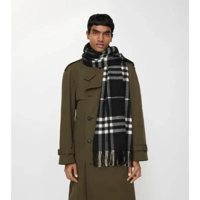 Wide Check Cashmere Scarf