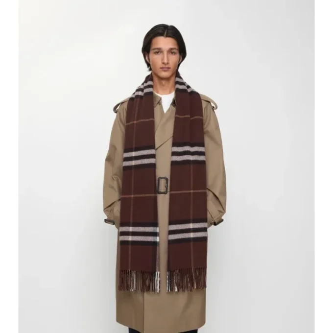 Wide Check Cashmere Scarf
