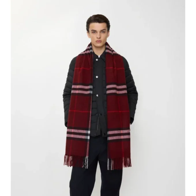 Wide Check Cashmere Scarf