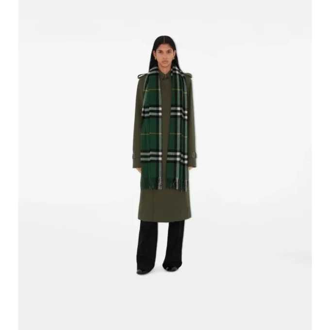 Wide Check Cashmere Scarf