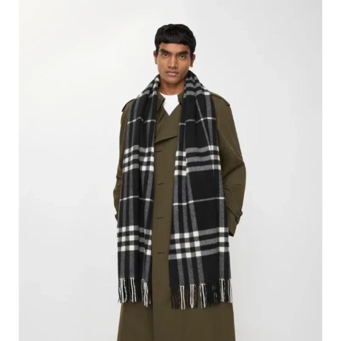 Wide Check Cashmere Scarf
