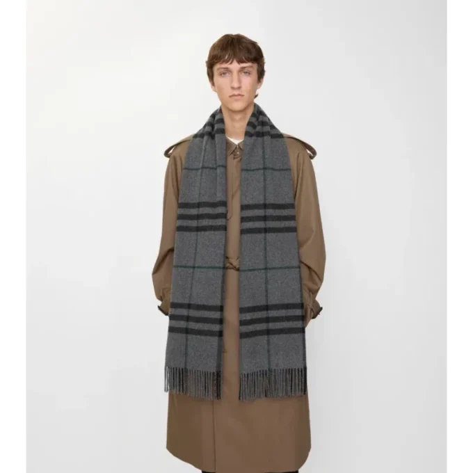 Wide Check Cashmere Scarf