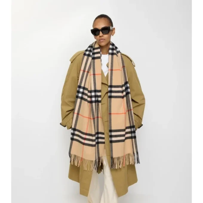 Wide Check Cashmere Scarf
