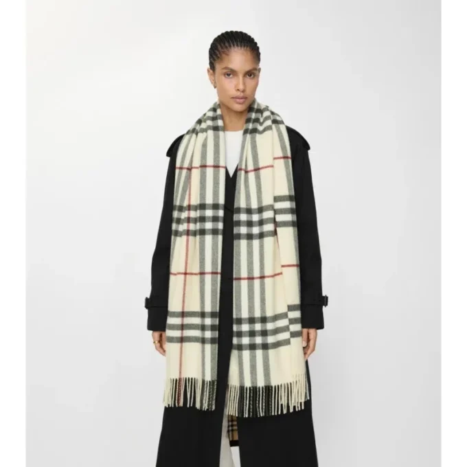 Wide Check Cashmere Scarf