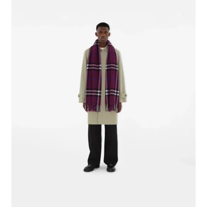 Wide Check Cashmere Scarf