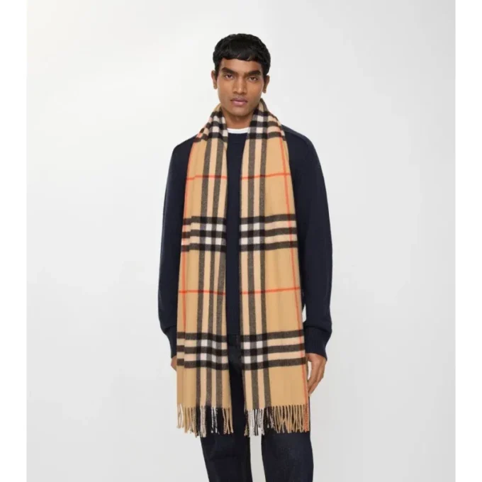 Wide Check Cashmere Scarf