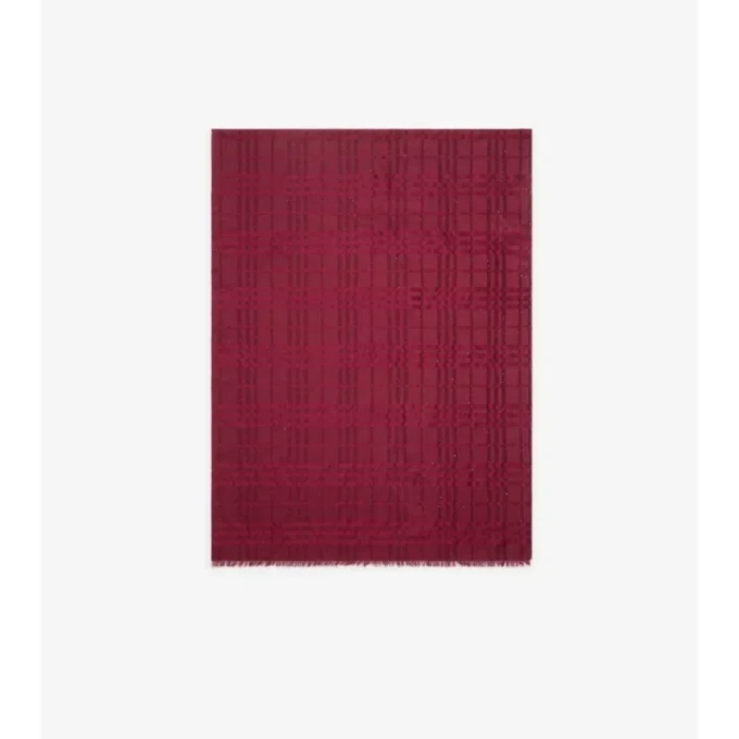 Wide Check Silk Wool Cashmere Scarf