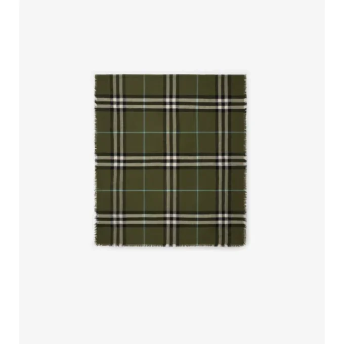 Wide Check Wool Scarf