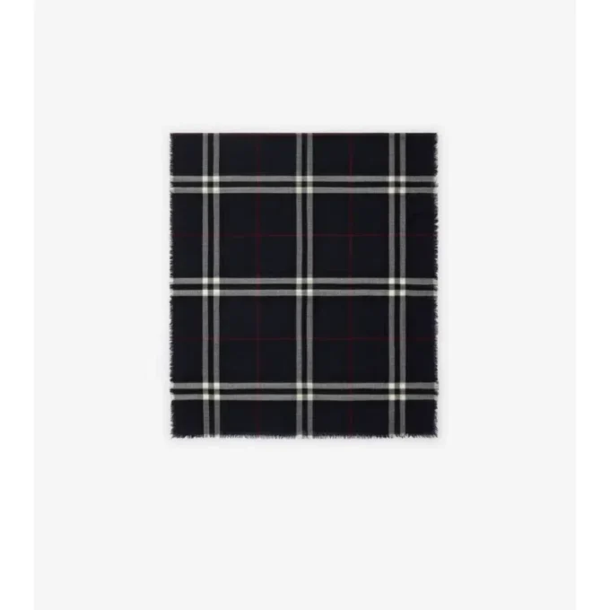 Wide Check Wool Scarf