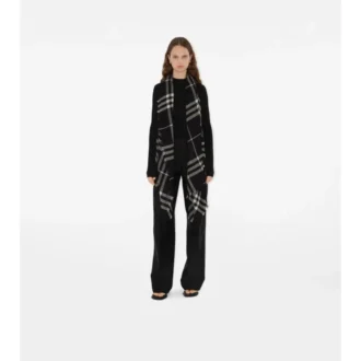 Wide Check Wool Scarf