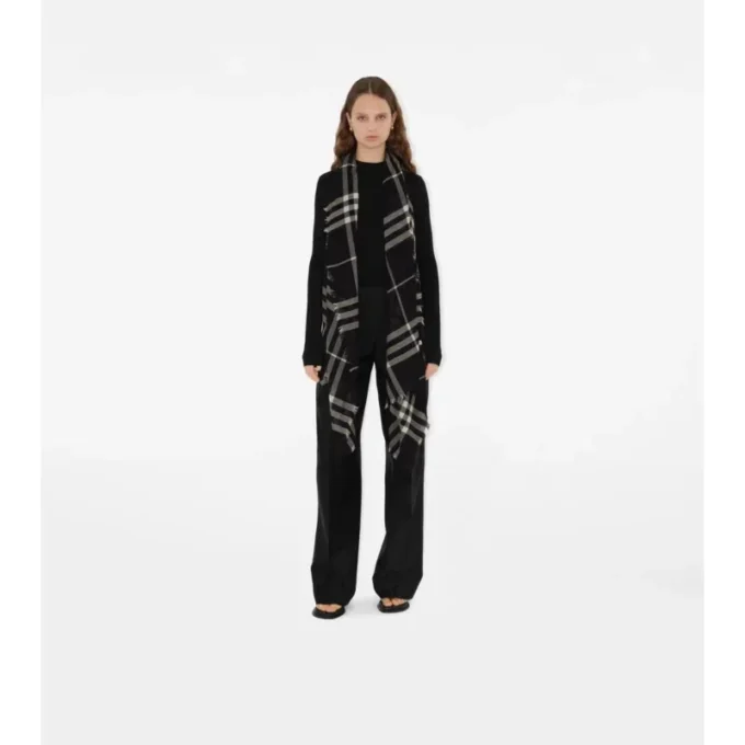 Wide Check Wool Scarf