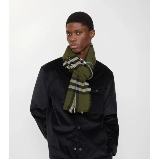 Wide Check Wool Scarf