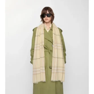 Wide Check Wool Scarf