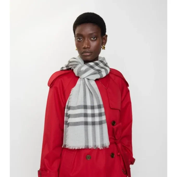 Wide Check Wool Scarf