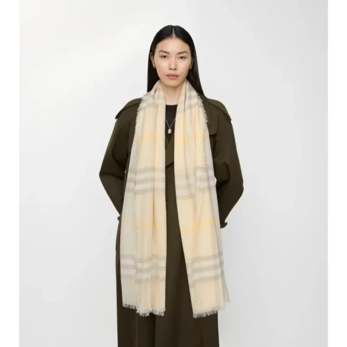 Wide Check Wool Scarf