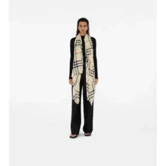 Wide Check Wool Scarf
