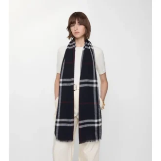 Wide Check Wool Scarf