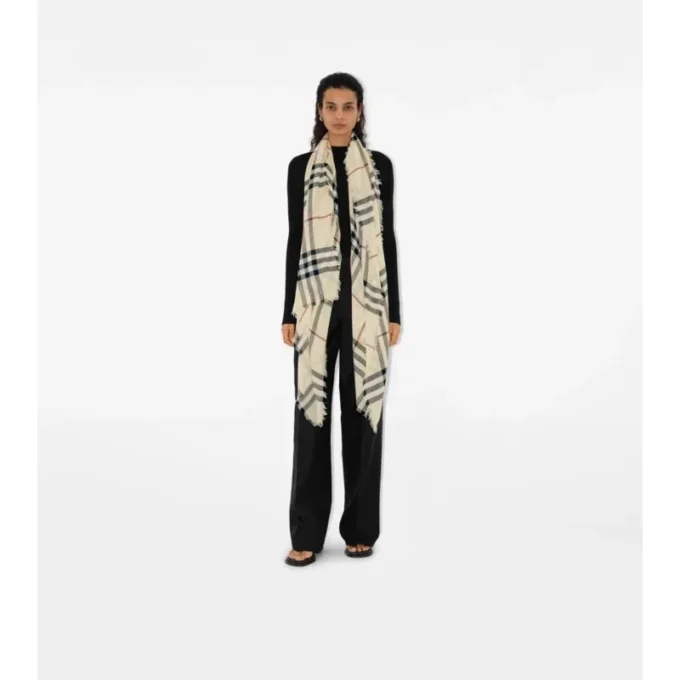Wide Check Wool Scarf
