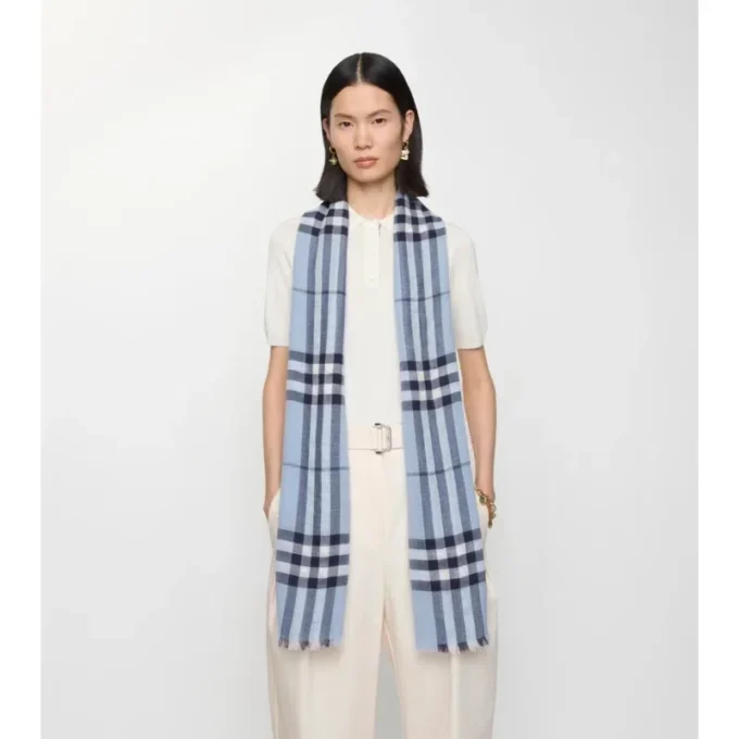 Wide Check Wool Scarf