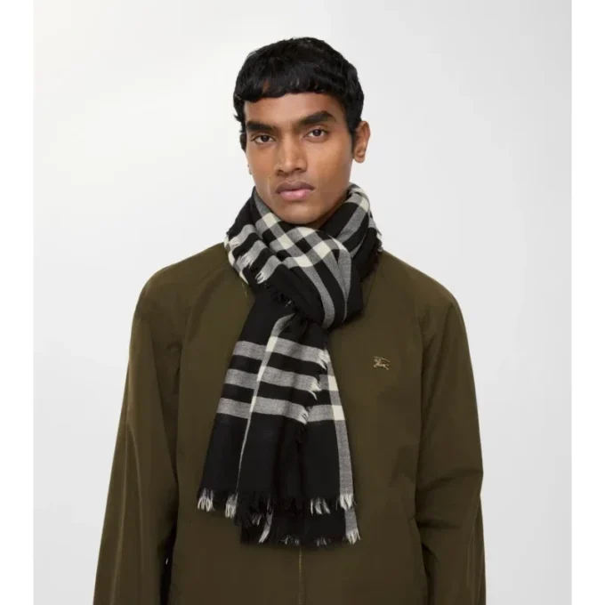 Wide Check Wool Scarf