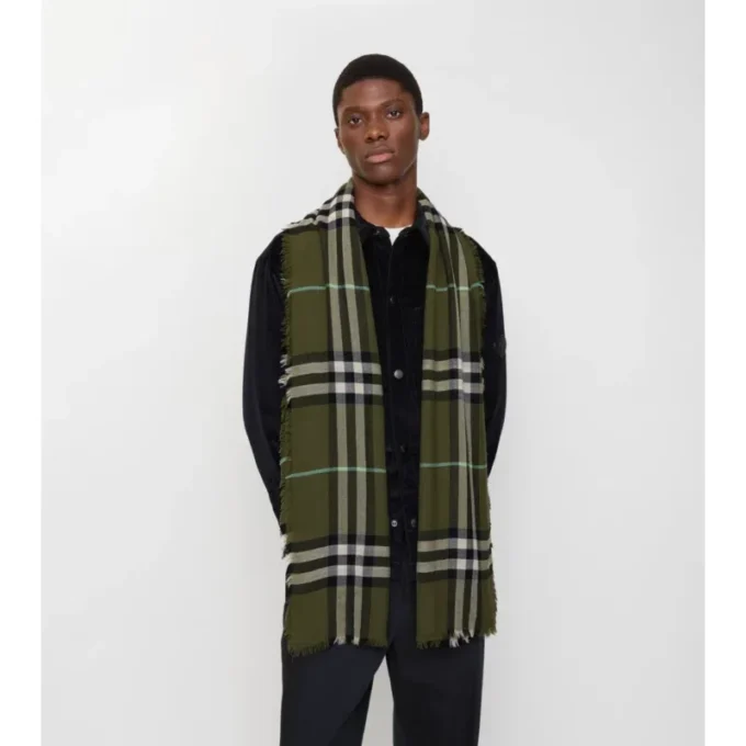 Wide Check Wool Scarf
