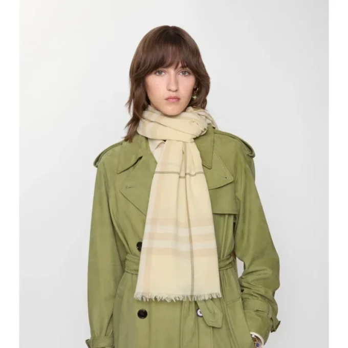 Wide Check Wool Scarf
