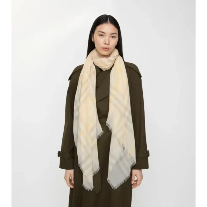 Wide Check Wool Scarf