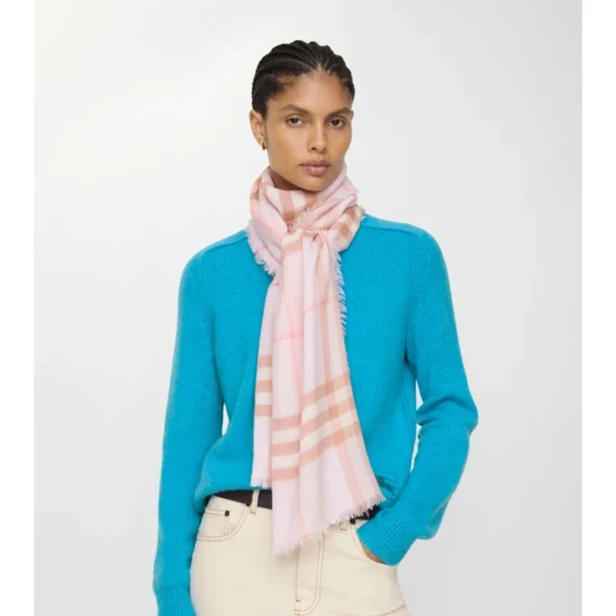 Wide Check Wool Scarf