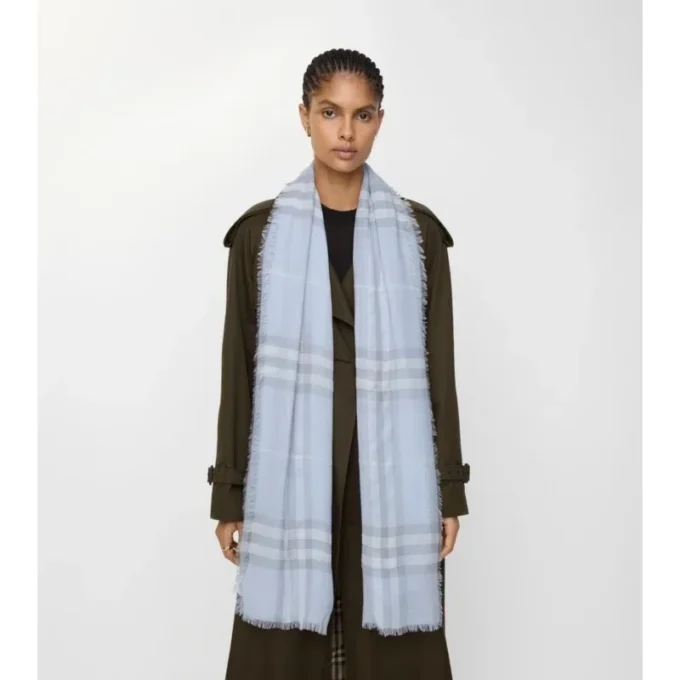 Wide Check Wool Scarf