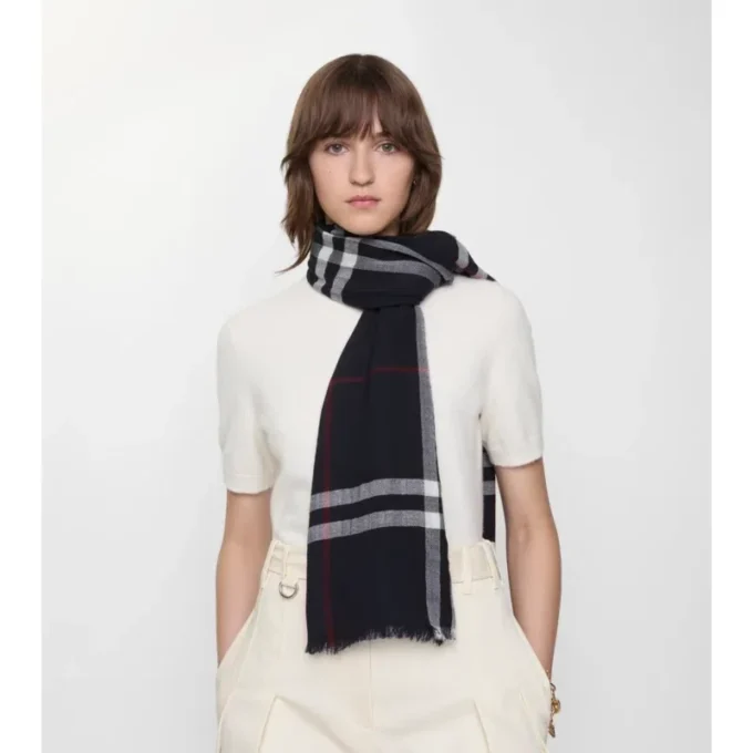 Wide Check Wool Scarf