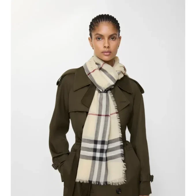 Wide Check Wool Scarf