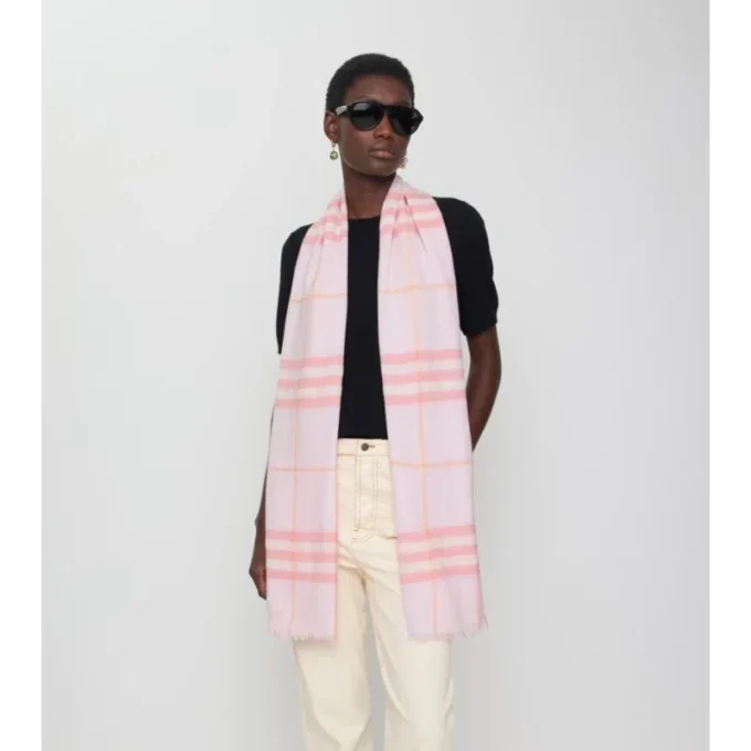 Wide Check Wool Scarf