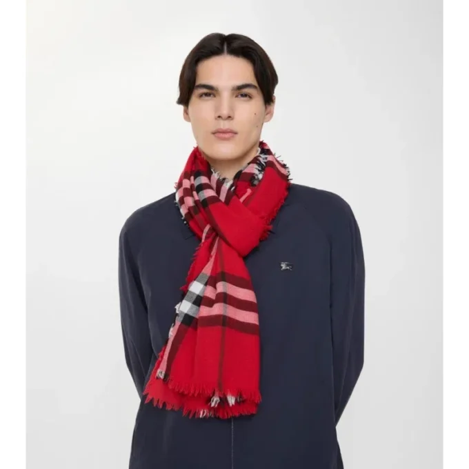 Wide Check Wool Scarf