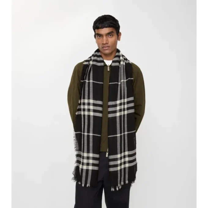 Wide Check Wool Scarf