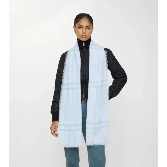 Wide Check Wool Scarf