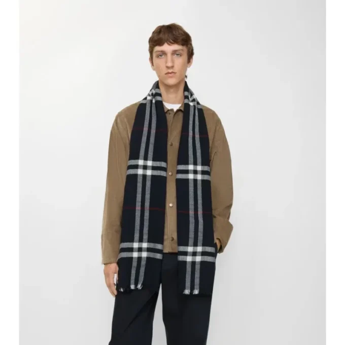 Wide Check Wool Scarf