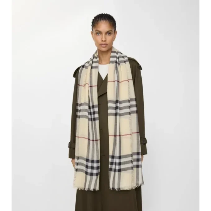 Wide Check Wool Scarf