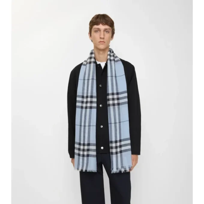 Wide Check Wool Scarf