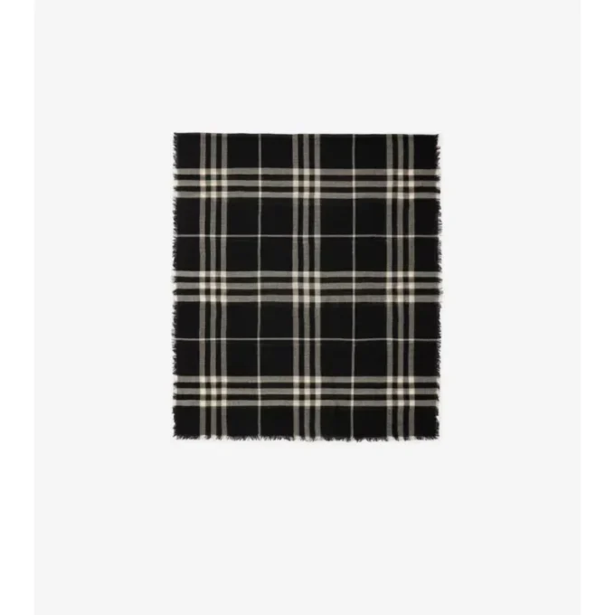Wide Check Wool Scarf