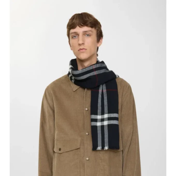 Wide Check Wool Scarf