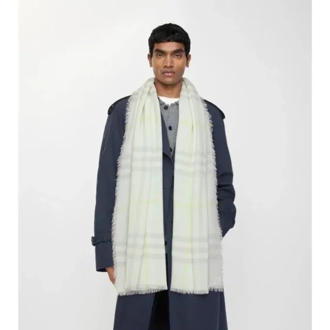 Wide Check Wool Scarf
