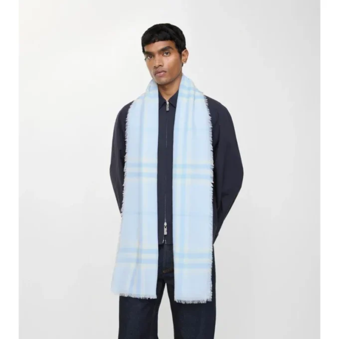 Wide Check Wool Scarf