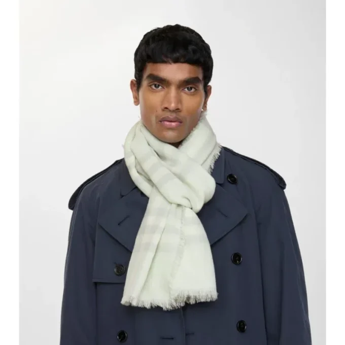 Wide Check Wool Scarf